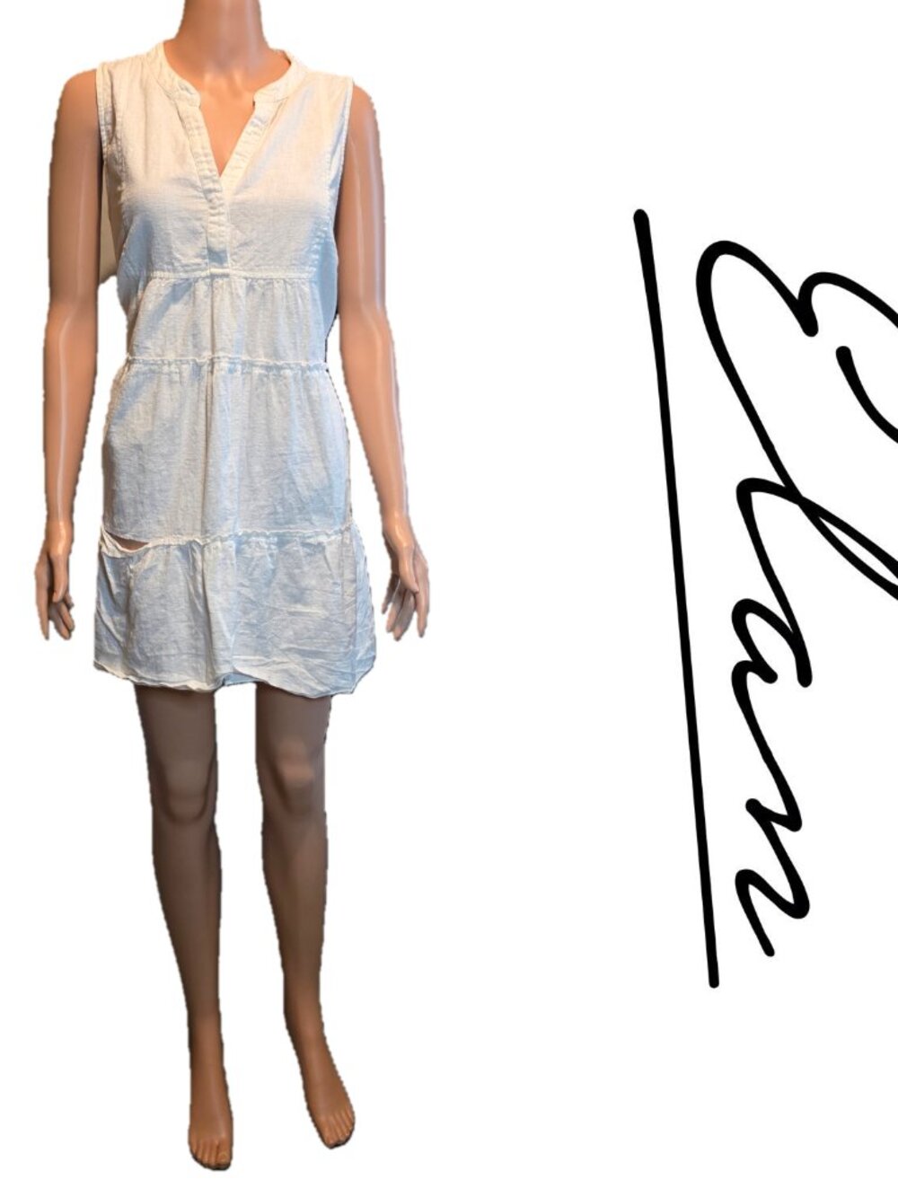 White Tunic Dress Large Sleeveless A Line Boho Beach Cover Up Flawed - Picture 2 of 13